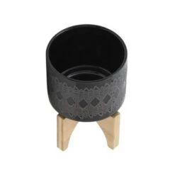 Buy 🎉 Ceramic Aztec Planter on Wooden Stand Black - Sagebrook Home ✔️ -Planters Sales Store unnamed file 3745
