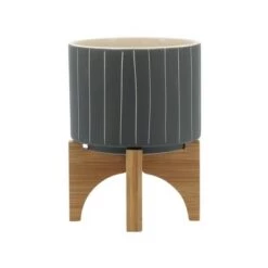 Cheap ✨ Sagebrook Home Stripes Ceramic Planter with Stand 🧨