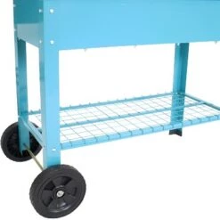 Hot Sale 🎉 Sunnydaze Decor Sunnydaze Outdoor Galvanized Steel Raised Mobile Elevated Planter Cart with Handlebar and Wheels - 43" - Blue ✔️ -Planters Sales Store unnamed file 377