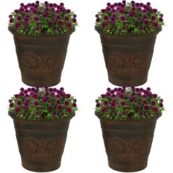 Outlet ⭐ Sunnydaze Decor Sunnydaze Indoor/Outdoor Patio, Garden, or Porch Weather-Resistant Double-Walled Arabella Flower Pot Planter - 16" - Rust Finish - 4pk 🧨 -Planters Sales Store unnamed file 3781