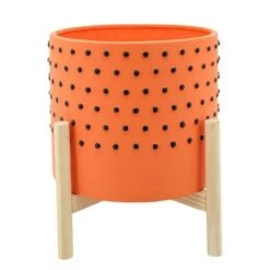 New 🔔 10" Dotted Planter with Wood Stand - Sagebrook Home Orange 🧨 -Planters Sales Store unnamed file 3822