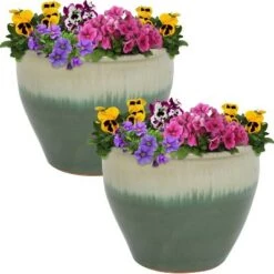 Discount 💯 Sunnydaze Decor Sunnydaze Chalet Outdoor/Indoor High-Fired Glazed UV and Frost-Resistant Ceramic Flower Planter with Drainage Holes - 12" Diameter - Seafoam - 2-Pack ❤️ -Planters Sales Store unnamed file 3850