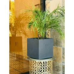 Promo 🤩 Kante Lightweight Modern Outdoor Concrete Square Planter Charcoal Black - Rosemead Home & Garden, Inc. 😍