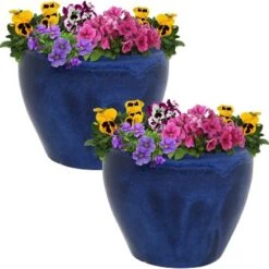 Buy 😀 Sunnydaze Decor Sunnydaze Chalet Outdoor/Indoor High-Fired Glazed UV- and Frost-Resistant Ceramic Planters with Drainage Holes - 12" Diameter - Imperial Blue - 2-Pack 😍 -Planters Sales Store unnamed file 3880