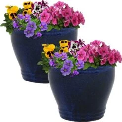 Brand new 🌟 Sunnydaze Decor Sunnydaze Studio Outdoor/Indoor High-Fired Glazed UV and Frost-Resistant Ceramic Flower Pot with Holes - 11" Diameter - Imperial Blue - 2-Pack ❤️ -Planters Sales Store unnamed file 3907