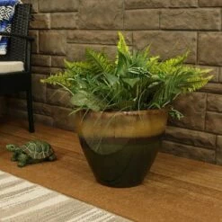 Best deal 🛒 Sunnydaze Decor Sunnydaze Outdoor/Indoor High-Fired Glazed UV and Frost-Resistant Resort Ceramic Flower Planter with Drainage Holes - 13" Diameter - Forest Lake Green 🎁