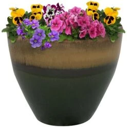 Best deal 🛒 Sunnydaze Decor Sunnydaze Outdoor/Indoor High-Fired Glazed UV and Frost-Resistant Resort Ceramic Flower Planter with Drainage Holes - 13" Diameter - Forest Lake Green 🎁 -Planters Sales Store unnamed file 3912