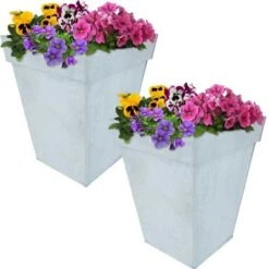 Buy ✨ Sunnydaze Decor Sunnydaze Modern Decorative Square Indoor/Outdoor Galvanized Steel Planters for Planting Flowers, Plants, and Herbs - 13.75" Square - Mist - 2-Pack ✔️ -Planters Sales Store unnamed file 3932