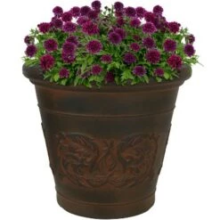Brand new 🌟 Sunnydaze Decor Sunnydaze Indoor/Outdoor Patio, Garden, or Porch Weather-Resistant Double-Walled Arabella Flower Pot Planter - 16" - Rust Finish ❤️ -Planters Sales Store unnamed file 3939