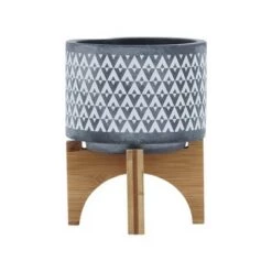 Outlet ✨ Ceramic Aztec Planter on Wooden Stand Gray - Sagebrook Home 🔥
