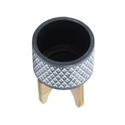 Outlet ✨ Ceramic Aztec Planter on Wooden Stand Gray - Sagebrook Home 🔥 -Planters Sales Store unnamed file 3942