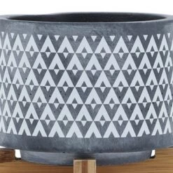 Outlet ✨ Ceramic Aztec Planter on Wooden Stand Gray - Sagebrook Home 🔥 -Planters Sales Store unnamed file 3944