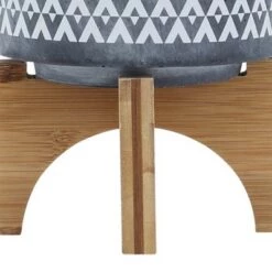 Outlet ✨ Ceramic Aztec Planter on Wooden Stand Gray - Sagebrook Home 🔥 -Planters Sales Store unnamed file 3945