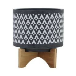 Outlet ✨ Ceramic Aztec Planter on Wooden Stand Gray - Sagebrook Home 🔥 -Planters Sales Store unnamed file 3947