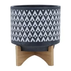 Outlet ✨ Ceramic Aztec Planter on Wooden Stand Gray - Sagebrook Home 🔥 -Planters Sales Store unnamed file 3948