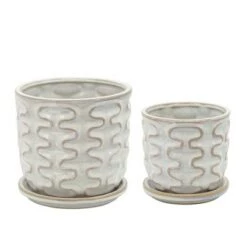 Outlet 👏 Wiggly Planter with Saucer Beige - Sagebrook Home ✨