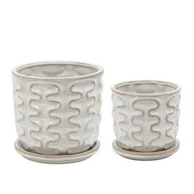 Outlet ๐ Wiggly Planter with Saucer Beige - Sagebrook Home โจ 3 Outlet ๐ Wiggly Planter with Saucer Beige - Sagebrook Home โจ