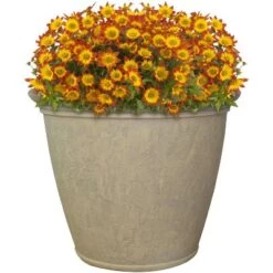 Coupon 👏 Sunnydaze Decor Sunnydaze Indoor/Outdoor Patio, Garden, or Porch Weather-Resistant Double-Walled Anjelica Flower Pot Planter - 24" - Beige 🔥 -Planters Sales Store unnamed file 4005