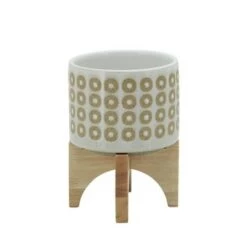 Promo ๐ Sagebrook Home Circles Ceramic Planter with Stand White ๐