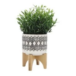 Top 10 👏 Sagebrook Home Geometric Ceramic Planter on Wooden Stand Gray 😀