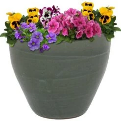 Hot Sale 👍 Sunnydaze Decor Sunnydaze Resort Outdoor/Indoor High-Fired Glazed UV- and Frost-Resistant Ceramic Flower Pot Planter with Drainage Holes - 13" Diameter - Gray 🎁 -Planters Sales Store unnamed file 4064