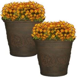 Discount 😀 Sunnydaze Decor Sunnydaze Indoor/Outdoor Patio, Garden, or Porch Weather-Resistant Double-Walled Arabella Flower Pot Planter - 20" - Sable Finish - 2pk 👍 -Planters Sales Store unnamed file 4087