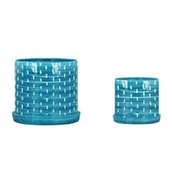 Top 10 ✨ Sagebrook Home Set of 2 Mesh Lines Ceramic Planters with Saucers Aqua ❤️ -Planters Sales Store unnamed file 4101