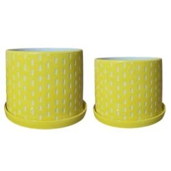 Top 10 ✨ Sagebrook Home Set of 2 Mesh Lines Ceramic Planters with Saucers Aqua ❤️ -Planters Sales Store unnamed file 4103