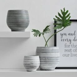 Wholesale 😍 Stoneware Planter Gray & White Striped - 3R Studios 🔔