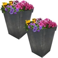 Brand new 🎁 Sunnydaze Decor Sunnydaze Modern Decorative Indoor/Outdoor Galvanized Steel Planters for Planting Flowers, Plants, and Herbs - 13.75" Square - Charcoal - 2-Pack 🎁 -Planters Sales Store unnamed file 4158