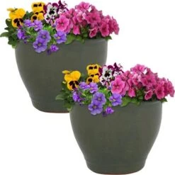 Best deal 😀 Sunnydaze Decor Sunnydaze Studio Outdoor/Indoor High-Fired Glazed UV- and Frost-Resistant Ceramic Flower Pot Planter with Drainage Holes - 9" Diameter - Gray - 2-Pack 😉 -Planters Sales Store unnamed file 4171