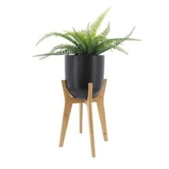 Budget 👍 Sagebrook Home 19" Ceramic Planter with Wooden Stand Black 🎉 -Planters Sales Store unnamed file 4173