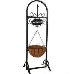 Best reviews of 🛒 Sunnydaze Decor Sunnydaze Indoor/Outdoor Iron Construction Decorative Welcome Sign and Coco Grass Liner Hanging Basket Planter Stand - 48" H - Black ⌛ -Planters Sales Store unnamed file 4178