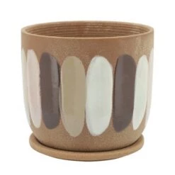 Discount 🔥 Sagebrook Home Stripes Ceramic Planter with Saucer Tan ⌛ -Planters Sales Store unnamed file 4182