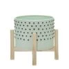 Cheap 🔥 8" Ceramic Dotted Planter with Wood Stand Green - Sagebrook Home 🥰