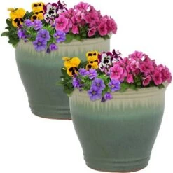 Cheapest 😉 Sunnydaze Decor Sunnydaze Studio Outdoor/Indoor High-Fired Glazed UV- and Frost-Resistant Ceramic Planters with Drainage Holes - 11" Diameter - Seafoam - 2-Pack 💯 -Planters Sales Store unnamed file 4200