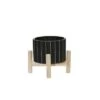 Outlet 🌟 Ceramic Fluted Planter with Wood Stand Black - Sagebrook Home ⌛