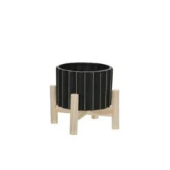 Outlet 🌟 Ceramic Fluted Planter with Wood Stand Black - Sagebrook Home ⌛ -Planters Sales Store unnamed file 4208