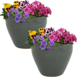 Outlet 😀 Sunnydaze Decor Sunnydaze Chalet High-Fired Glazed UV- and Frost-Resistant Ceramic Flower Pot Planter with Drainage Holes - 9" Diameter - Gray - 2-Pack 🔔 -Planters Sales Store unnamed file 4231