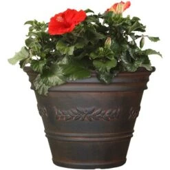 Budget 🌟 Sunnydaze Decor Sunnydaze Laurel Polyresin Outdoor/Indoor Heavy-Duty Double-Walled UV-Resistant Flower Pot Planter - 13" Diameter - Rust 🥰 -Planters Sales Store unnamed file 4234
