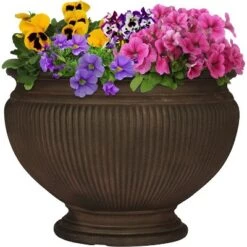 Best Sale 🌟 Sunnydaze Decor Sunnydaze Indoor/Outdoor Patio, Garden, or Porch Weather-Resistant Double-Walled Elizabeth Ribbed Urn Flower Pot Planter - 16" - Rust Finish 🔔 -Planters Sales Store unnamed file 4238