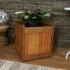 Coupon ⌛ Sunnydaze Decor Sunnydaze Outside Meranti Wood Outdoor Planter Box with Teak Oil Finish for Garden, Porch and Patio - 16" Square ⌛