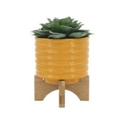 Deals ❤️ Sagebrook Home Textured Ceramic Planter with Stand Orange ✔️