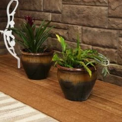Best deal ๐งจ Sunnydaze Decor Sunnydaze Chalet Outdoor/Indoor High-Fired Glazed Frost-Resistant Ceramic Planters with Drainage Holes - 9" Diameter - Forest Lake Green - 2-Pack ๐งจ