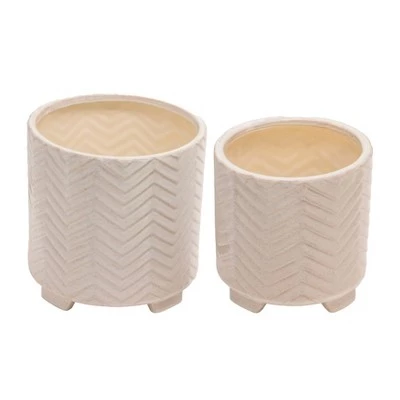 Brand new ๐ Set of 2 Ceramic Chevron Footed Planter - Sagebrook Home White ๐ฏ 7 Brand new ๐ Set of 2 Ceramic Chevron Footed Planter - Sagebrook Home White ๐ฏ - Image 5