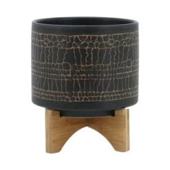 Flash Sale 😍 Sagebrook Home Glazed Ceramic Planter with Stand Black ✔️ -Planters Sales Store unnamed file 4321