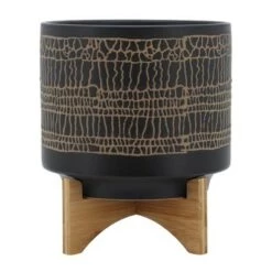 Flash Sale 😍 Sagebrook Home Glazed Ceramic Planter with Stand Black ✔️ -Planters Sales Store unnamed file 4322