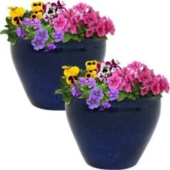 Best deal 🌟 Sunnydaze Decor Sunnydaze Chalet Indoor/Outdoor High-Fired Glazed UV- and Frost-Resistant Ceramic Planter with Drainage Holes - 9" Diameter - Imperial Blue - 2-Pack 🎉 -Planters Sales Store unnamed file 4354