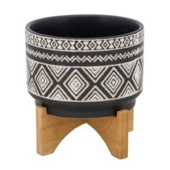 Budget 🧨 7" Diamond Planter on Stand - Sagebrook Home Ivory/black 🤩 -Planters Sales Store unnamed file 4369