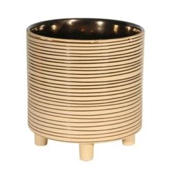 Outlet 🥰 Set of 2 Footed Planters Stripes - Sagebrook Home Silver 💯